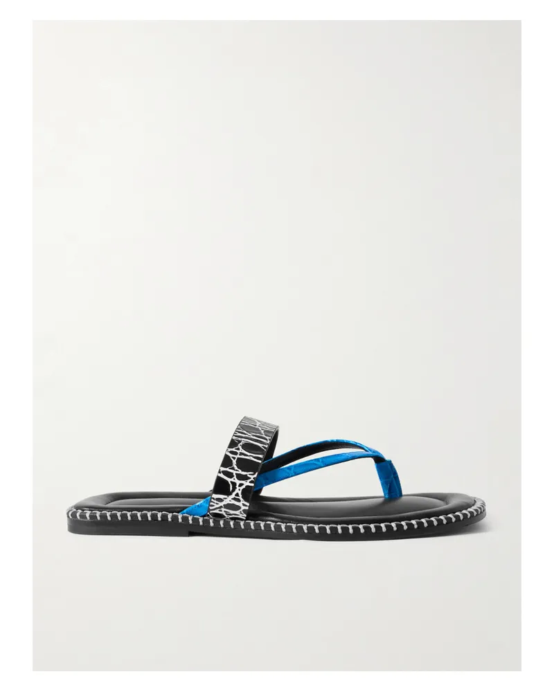 Dries van Noten Whipstitched Croc-effect Leather Sandals - Black Black