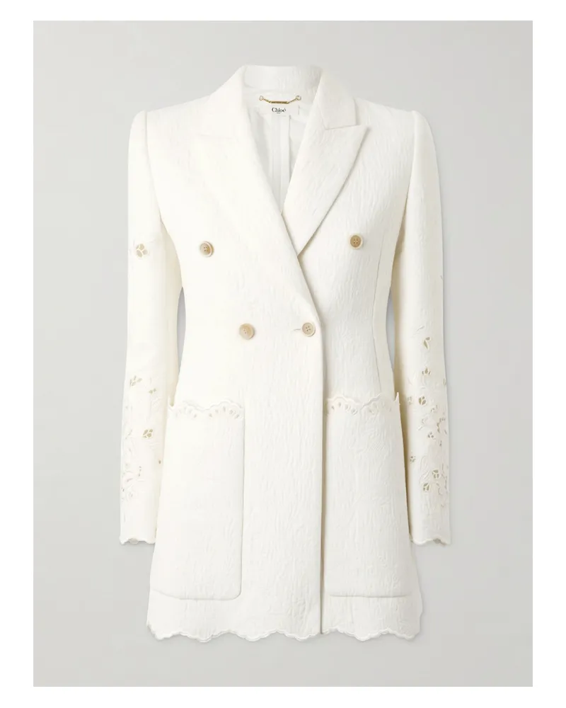 Chloé Doppelreihiger Blazer Aus Cloqué Aus Einer Baumwollmischung Mit Lochstickerei - Weiß Weiß