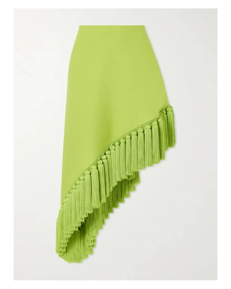 Alaïa Tassle Fringed Asymmetric Wool-gabardine Midi Skirt - Green Green