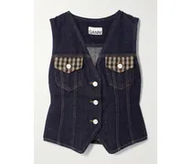 Neppy Jeansweste Aus Bio-denim Mit Kariertem Tweed-besatz - Blau
