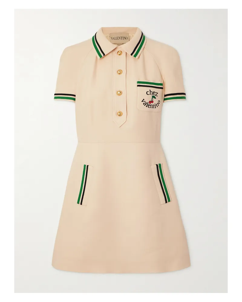 Valentino Garavani Mini-hemdblusenkleid Aus Einer Woll-seidenmischung Mit Print Und Streifen - Creme Creme