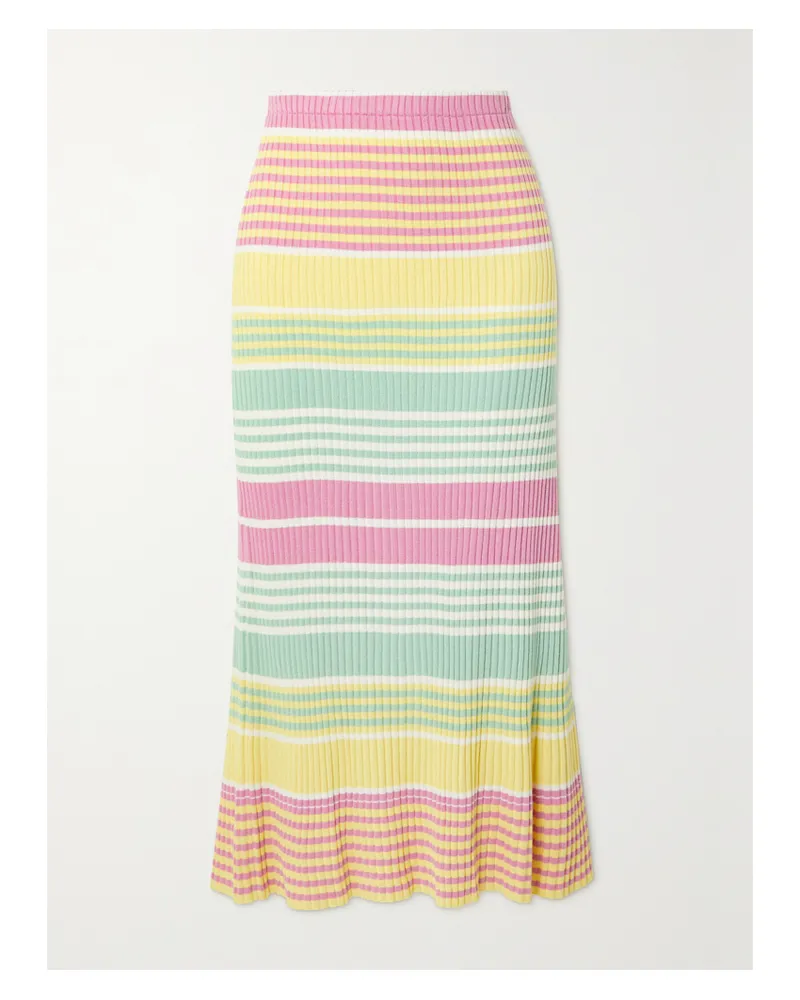 RIXO Kelly Midirock Aus Gestreiftem Rippstrick - Gelb Gelb