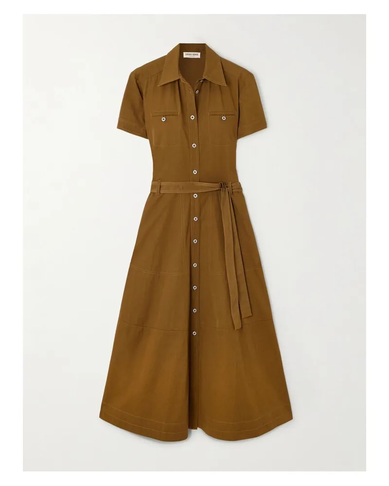 Emporio Sirenuse Giselle Midi-hemdblusenkleid Aus Baumwolldrillich Mit Bindegürtel - Braun Braun