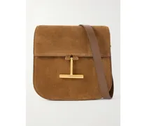 Mini Leather-trimmed Suede Shoulder Bag - Brown