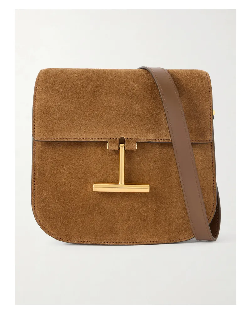 Tom Ford Mini Leather-trimmed Suede Shoulder Bag - Brown Brown