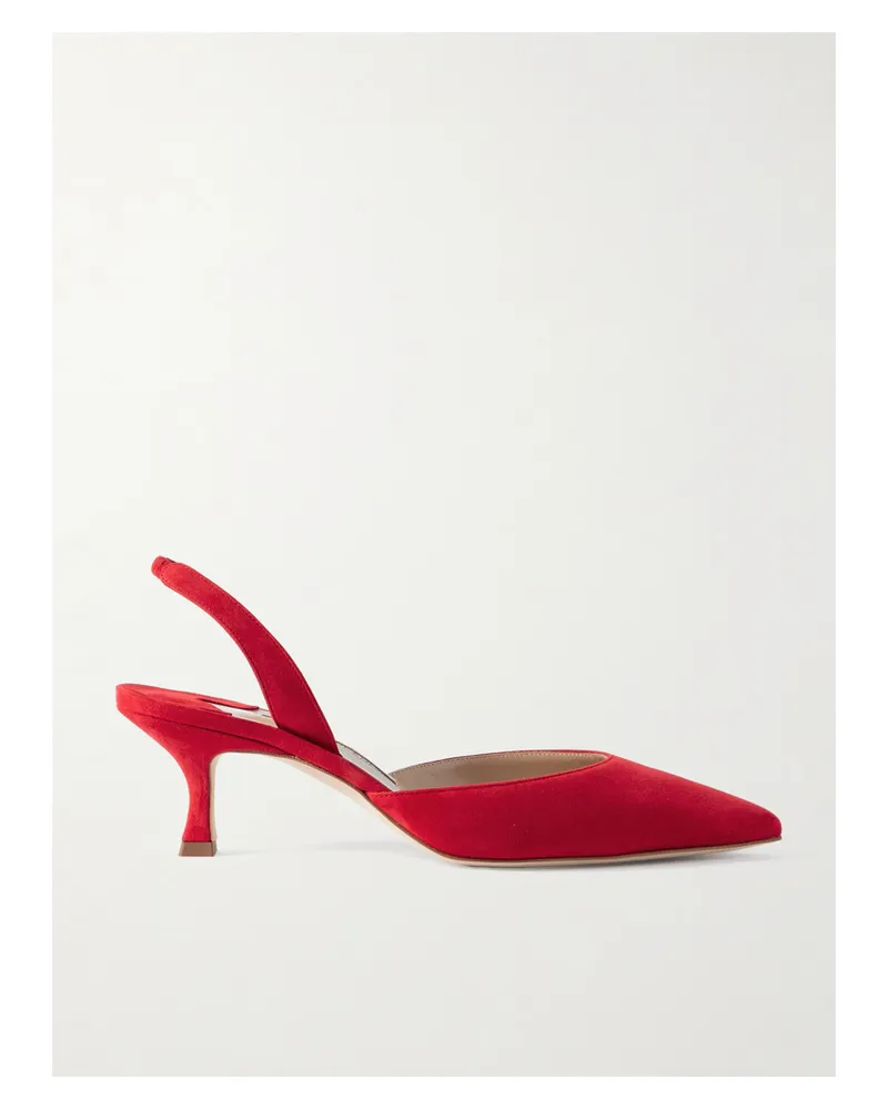 Manolo Blahnik Carolyne 50 Suede Slingback Pumps - Red Red