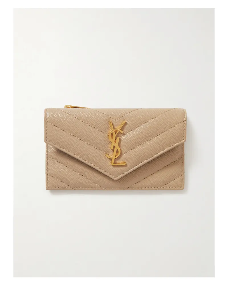 Saint Laurent Cassandre Quilted Textured-leather Wallet - Neutrals Neutrals