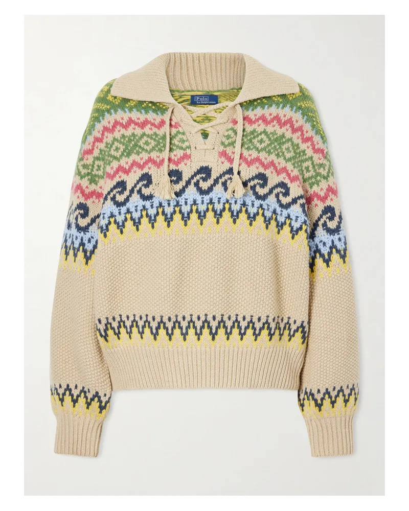 Ralph Lauren Jacquard-knit Cotton-blend Polo Sweater - Neutrals Neutrals