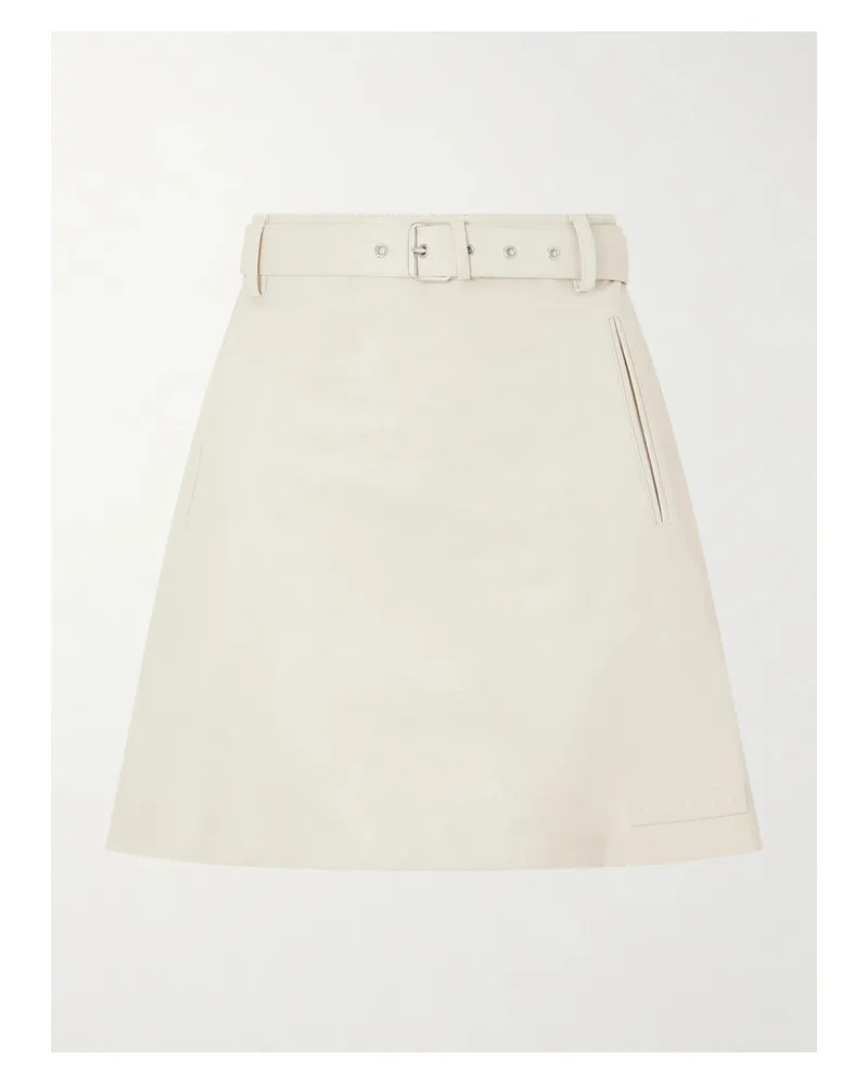 Marni Belted Striped Leather Mini Skirt - Neutrals Neutrals