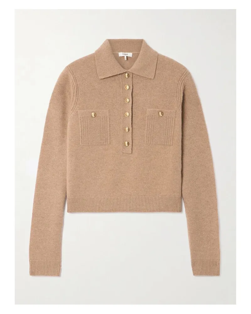 Chloé Pullover Aus Einer Woll-kaschmirmischung Und Rippstrick Mit Polokragen - Braun Braun