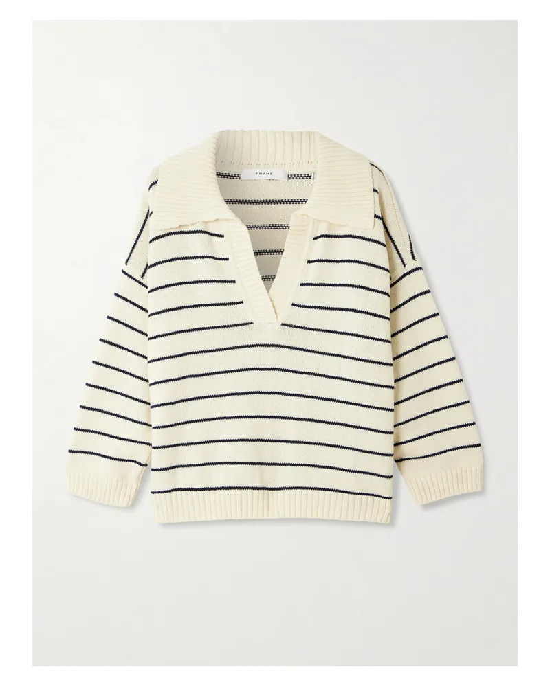 Frame Denim The Striped Easy Cotton-blend Polo Sweater - Neutrals Neutrals