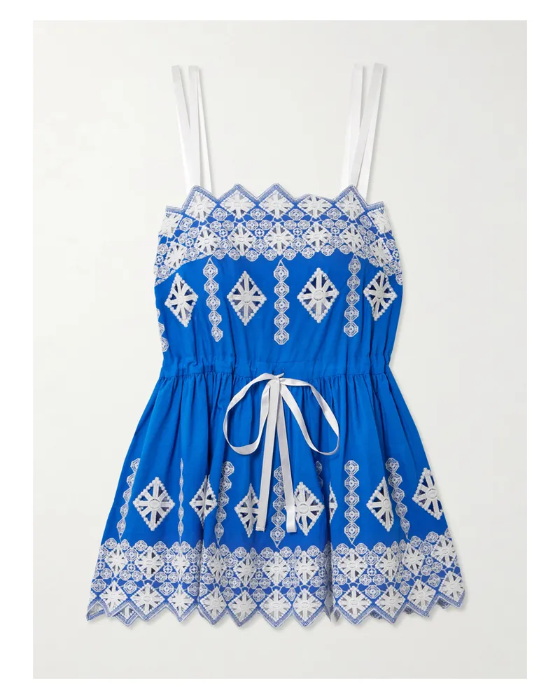 Miguelina Brielle Rhombus Minikleid Aus Popeline Mit Stickereien Und Wellenkanten - Blau Blau