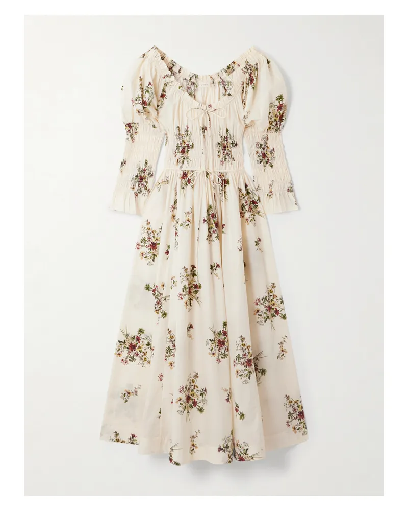 DÔEN Kaira Shirred Floral-print Organic Cotton-poplin Midi Dress - Multi Multi