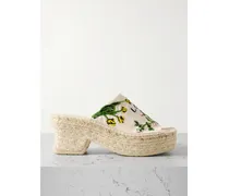 Paula's Ibiza Petal Espadrille-mules Aus Canvas Mit Plateau Und Stickereien - Creme