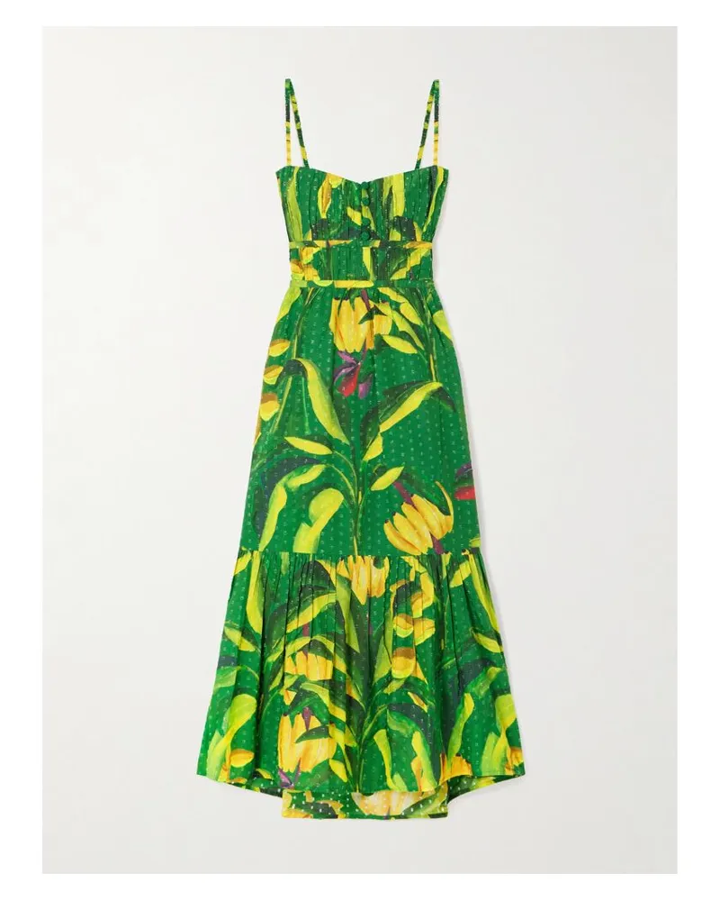 FARM Rio Banana Aquarela Midikleid Aus Bedrucktem Leinen Mit Falten - Grün Grün