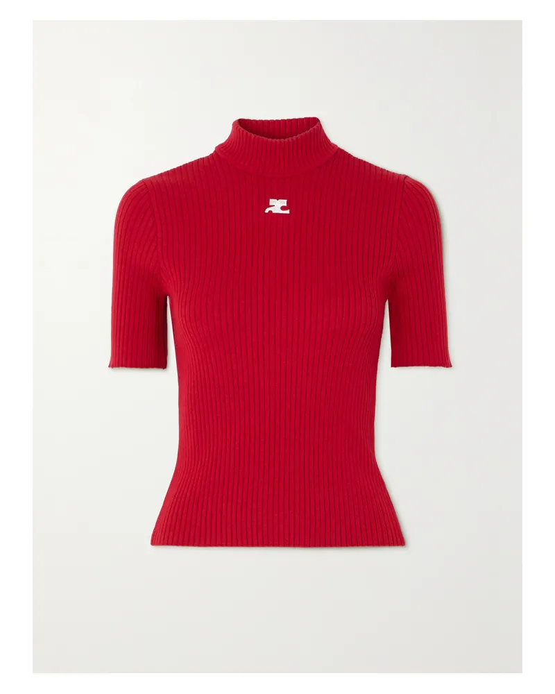 Courrèges Embroidered Ribbed-knit Top Red