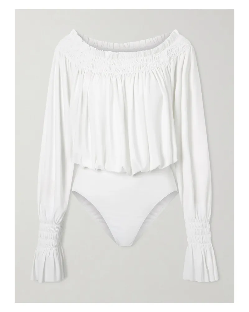 Norma Kamali Shirred Stretch-jersey Bodysuit - White White