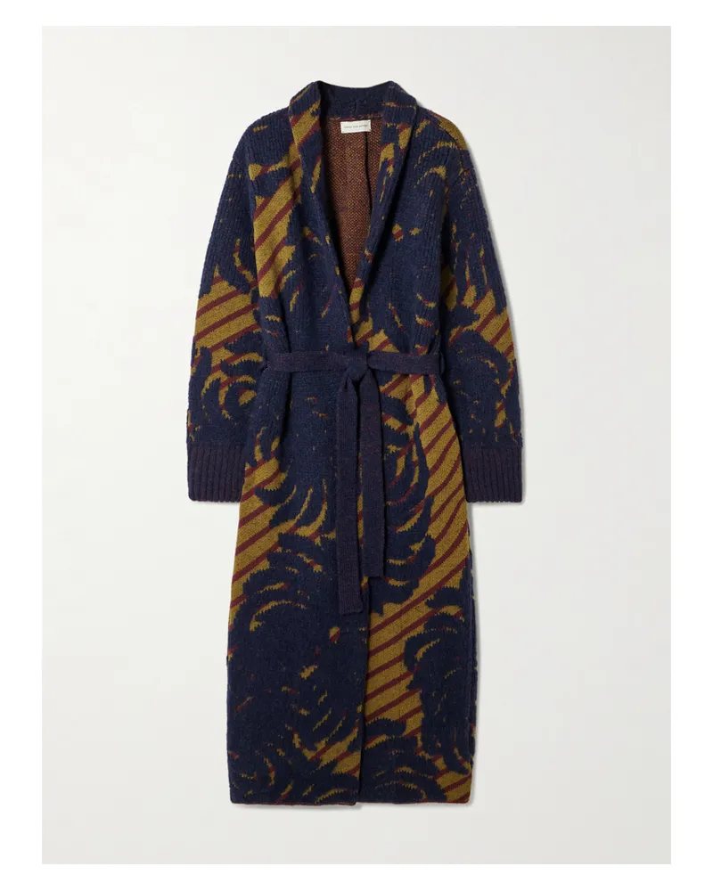 Dries van Noten Cardigan Aus Einer Wollmischung Mit Intarsienmuster Und Gürtel - Blau Blau