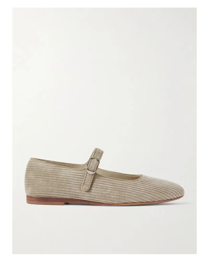 Le Monde Béryl Mary-jane-ballerinas Aus Cord Mit Ripsbandbesätzen - Neutral Neutral