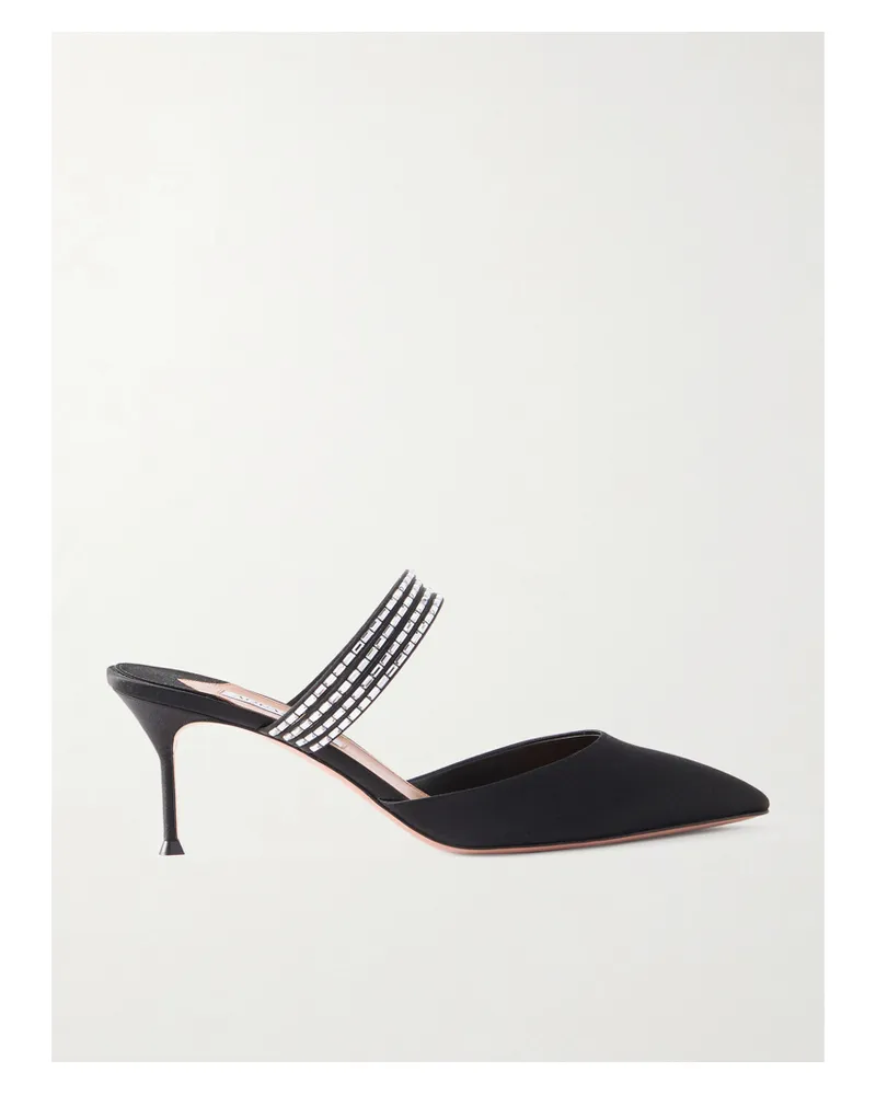 Aquazzura Luce 65 Mules Aus Satin Mit Kristallen - Schwarz Schwarz