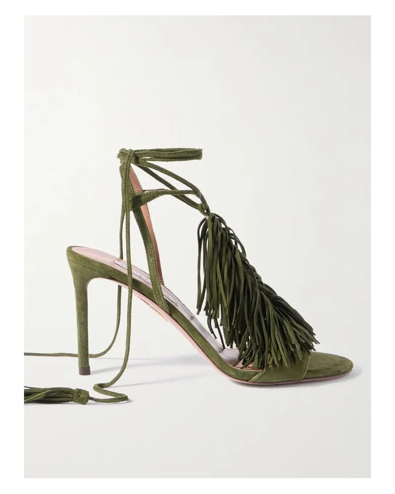 Aquazzura Gytane 85 Sandalen Aus Veloursleder Mit Fransen - Grün Grün
