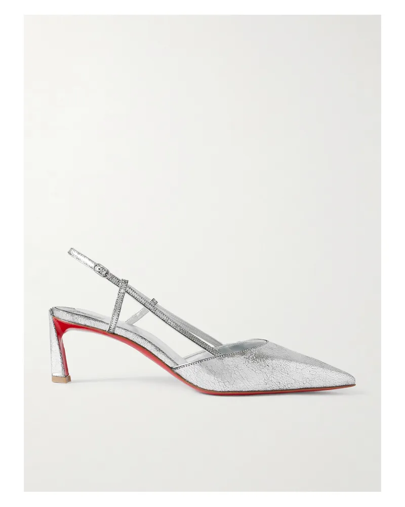 Christian Louboutin Condoroline 55 Cutout Metallic Textured-leather Slingback Pumps - Silver Silver