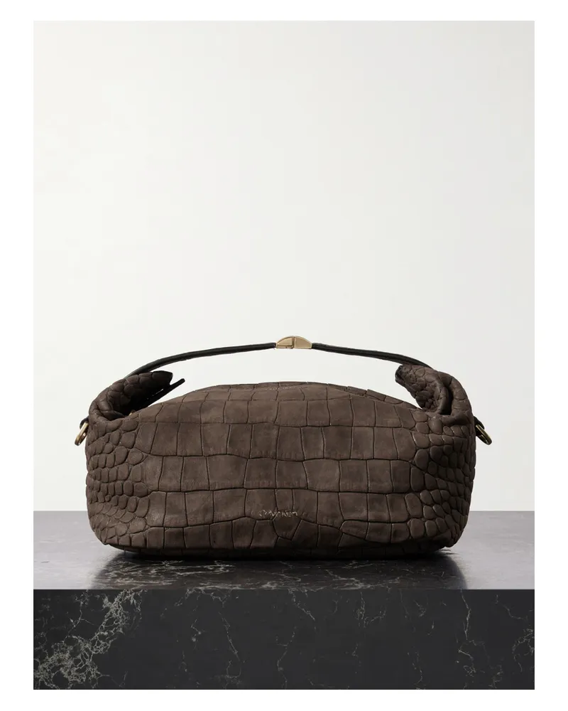 Calvin Klein Andy Small Croc-effect Suede Clutch - Brown Brown