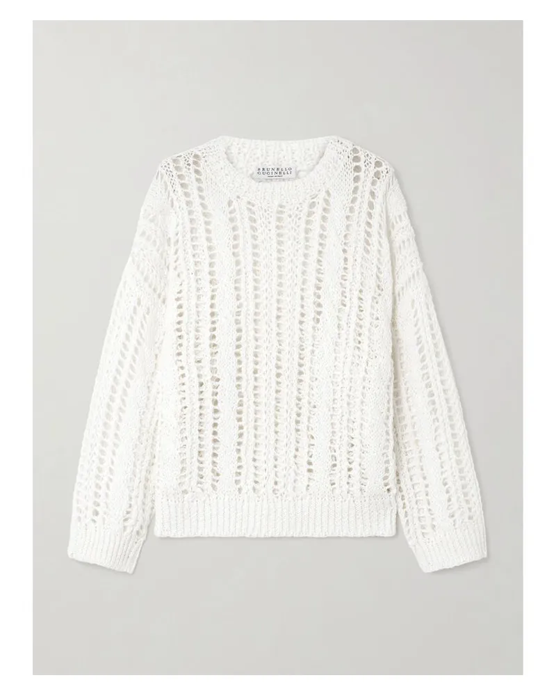 Brunello Cucinelli Pullover Aus Einer Jutemischung In Lochstrick - Weiß Weiß