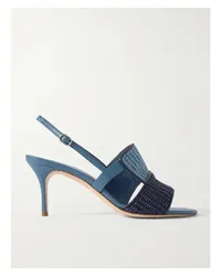 Manolo Blahnik Fabiola 70 Slingback-sandalen aus Raffiabast Blau