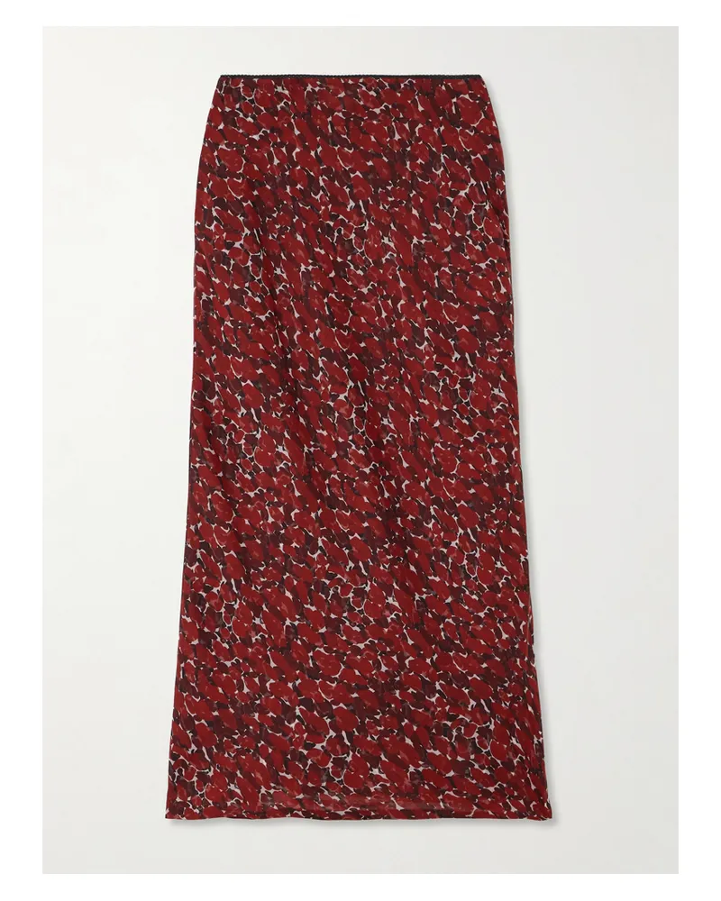 Saint Laurent Printed Silk-mousseline Midi Skirt - Red Red