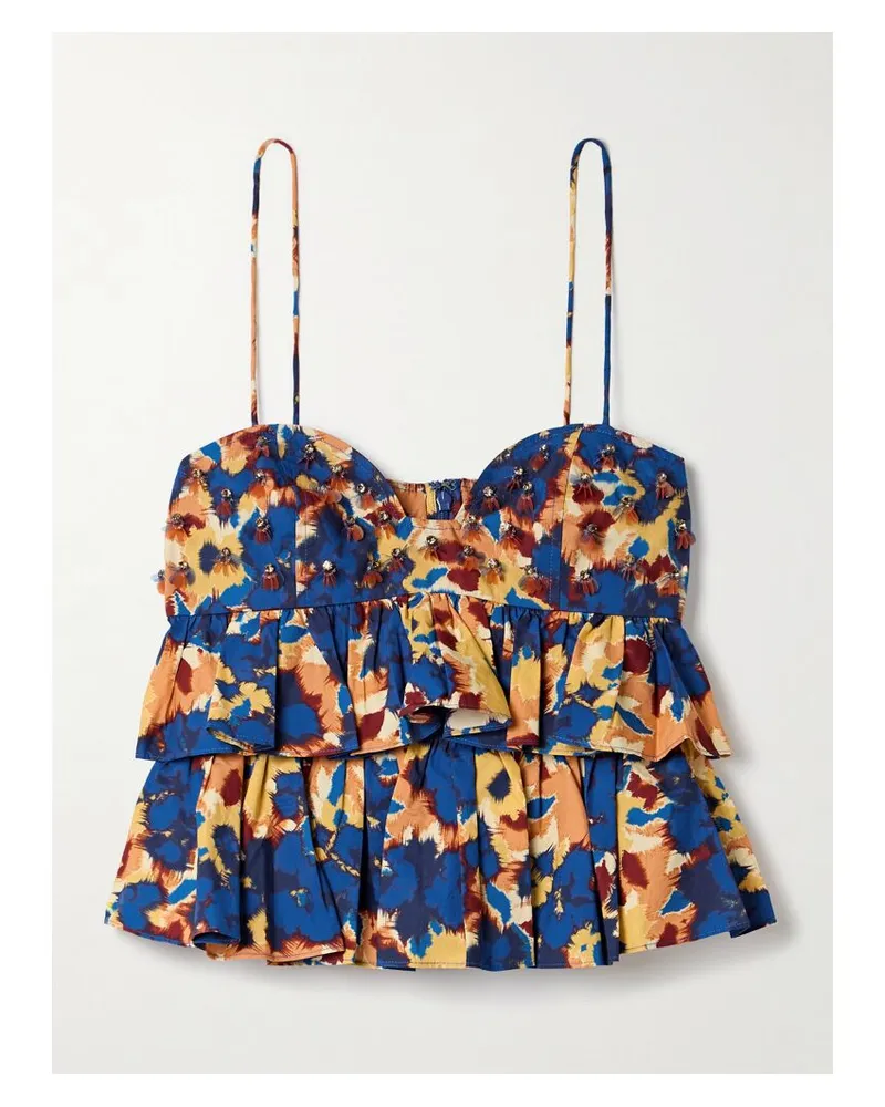 Ulla Johnson Lucia Top Aus Bedruckter Baumwollpopeline Mit Rüschen Und Verzierungen - Blau Blau