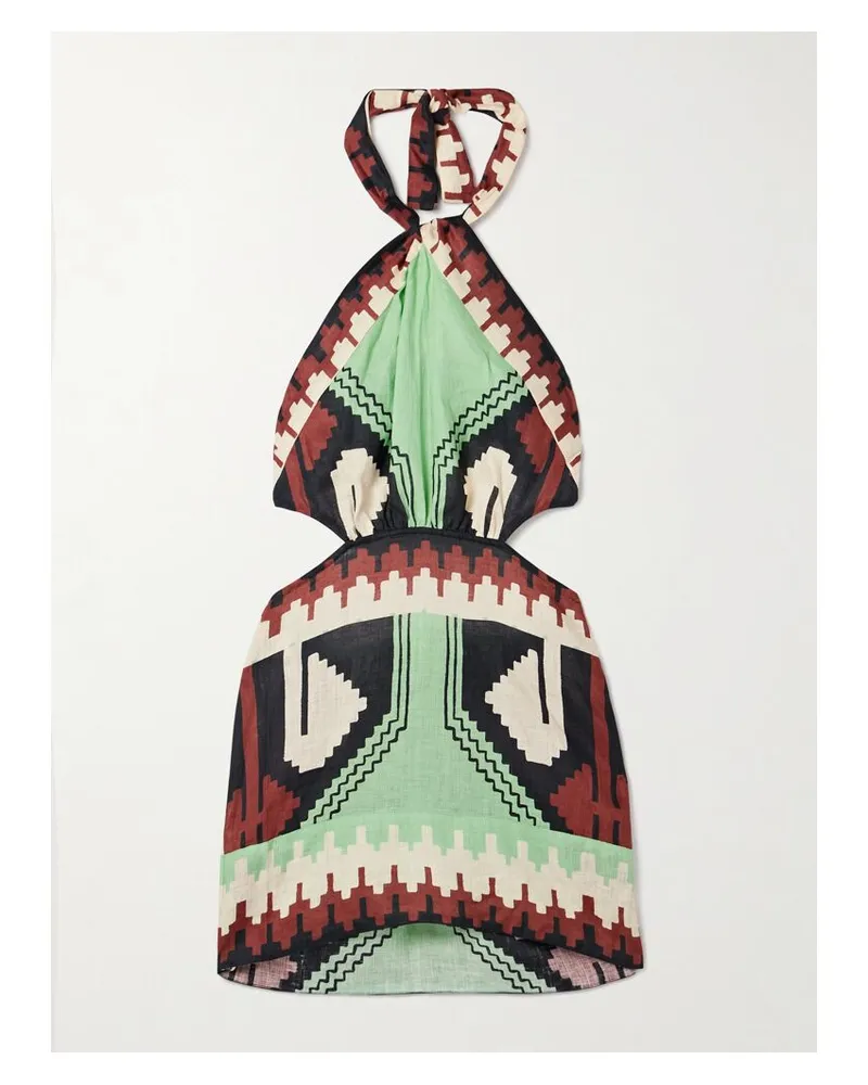 Johanna Ortiz Tide Strength Rückenfreies Neckholder-minikleid Aus Bedrucktem Leinen - Grün Grün