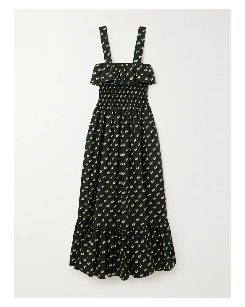 La DoubleJ Sunkissed Wandelbares Maxikleid Aus Bedruckter Baumwollpopeline Mit Raffungen - Schwarz Schwarz