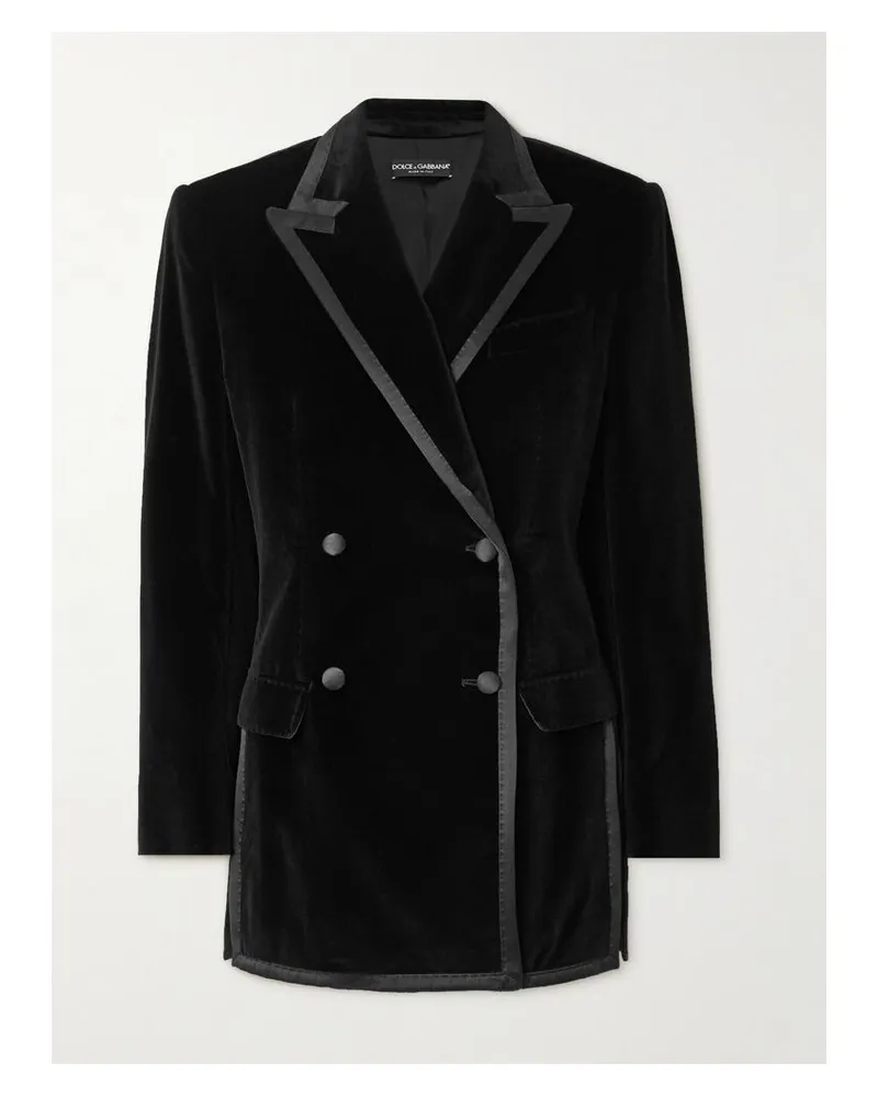 Dolce & Gabbana Doppelreihiger Blazer Aus Samt Aus Einer Baumwollmischung Mit Besätzen Aus Seidensatin - Schwarz Schwarz