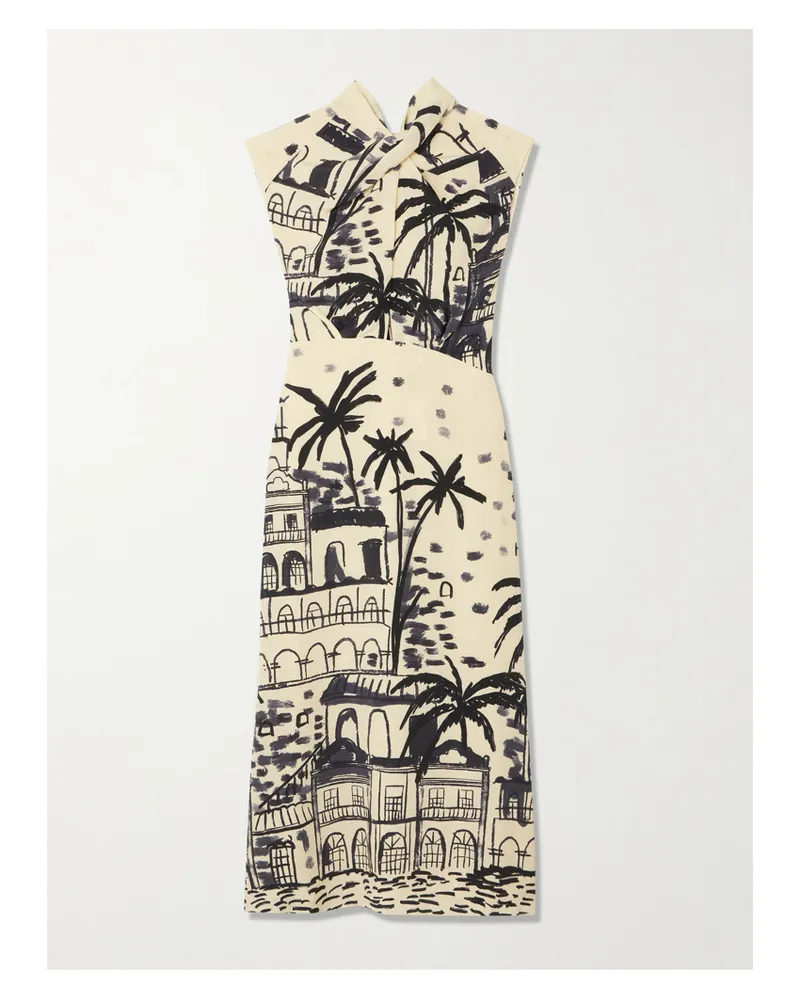 Johanna Ortiz Interdimensional Cutout Printed Silk Midi Dress - Ecru Ecru