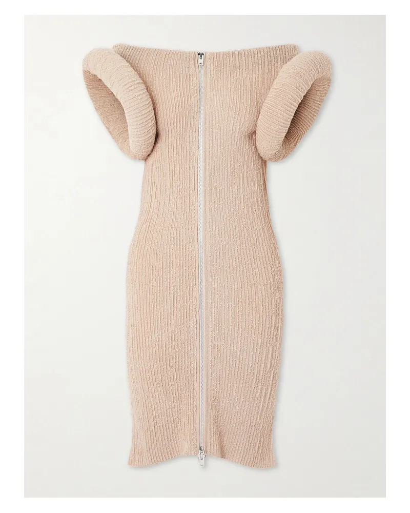 Acne Studios Minikleid aus Geripptem Bouclé mit Fransen Neutral