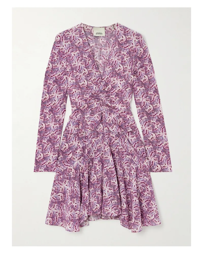 Isabel Marant Usmara Minikleid Aus Bedruckter Stretch-seide Mit Volants Und Raffungen - Lila Lila