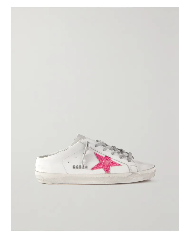 Golden Goose Superstar Slip-ons Aus Leder Mit Glitter-finish In Distressed-optik - Weiß Weiß