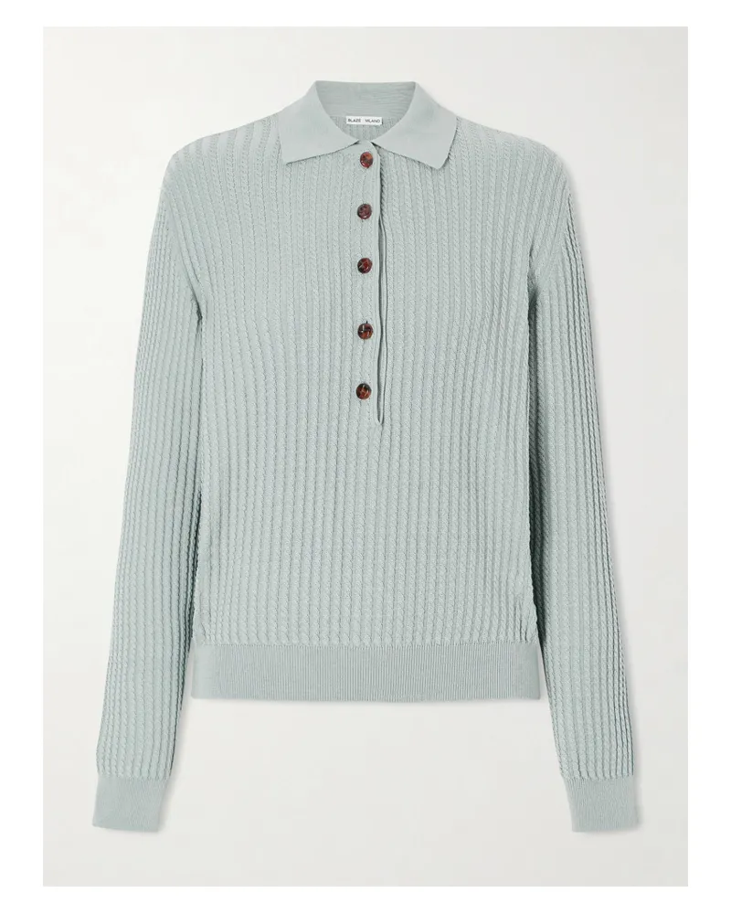 Blazé Milano Alegria Cable-knit Cotton And Silk-blend Polo Sweater - Blue Blue