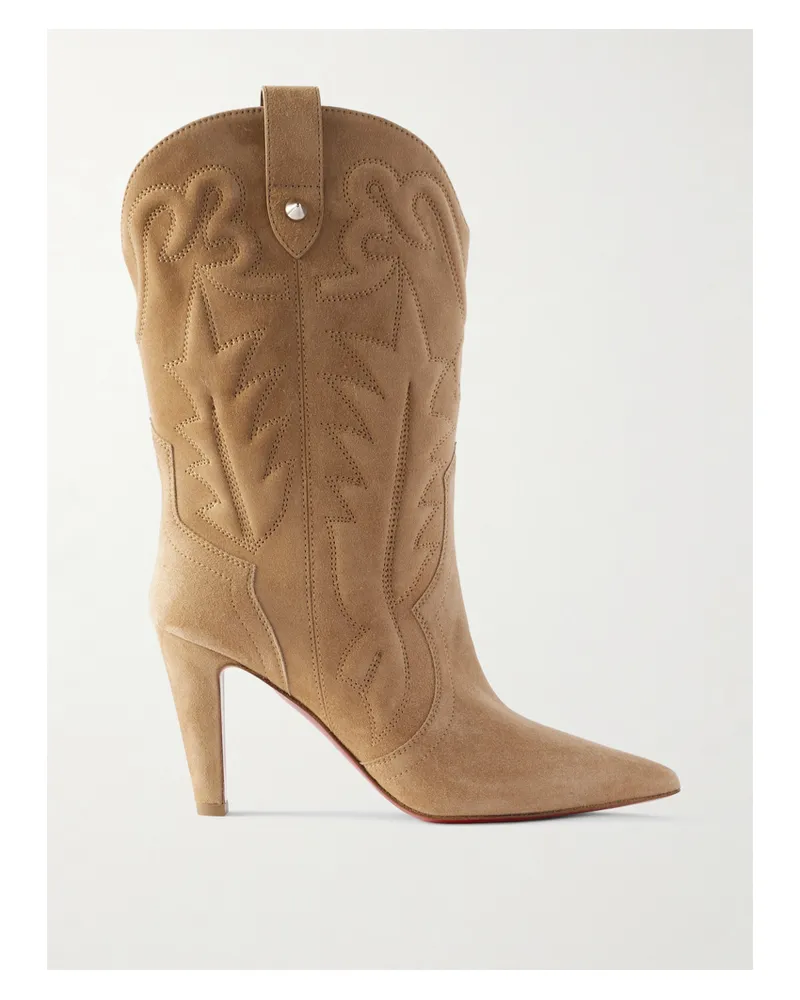 Christian Louboutin Santiabooty 85 Kniehohe Stiefel Aus Veloursleder - Neutral Neutral