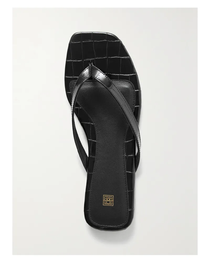Totême Croc-effect Leather Flip Flops - Black Black