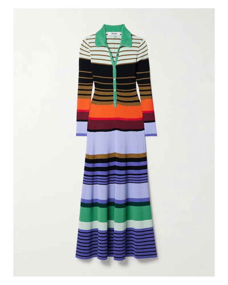 Christopher John Rogers Midikleid Aus Gestreiftem Rippstrick Mit Chenille-besätzen - Mehrfarbig Mehrfarbig