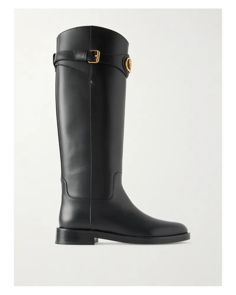 Valentino Garavani Vlogo Leather Knee Boots - Black Black
