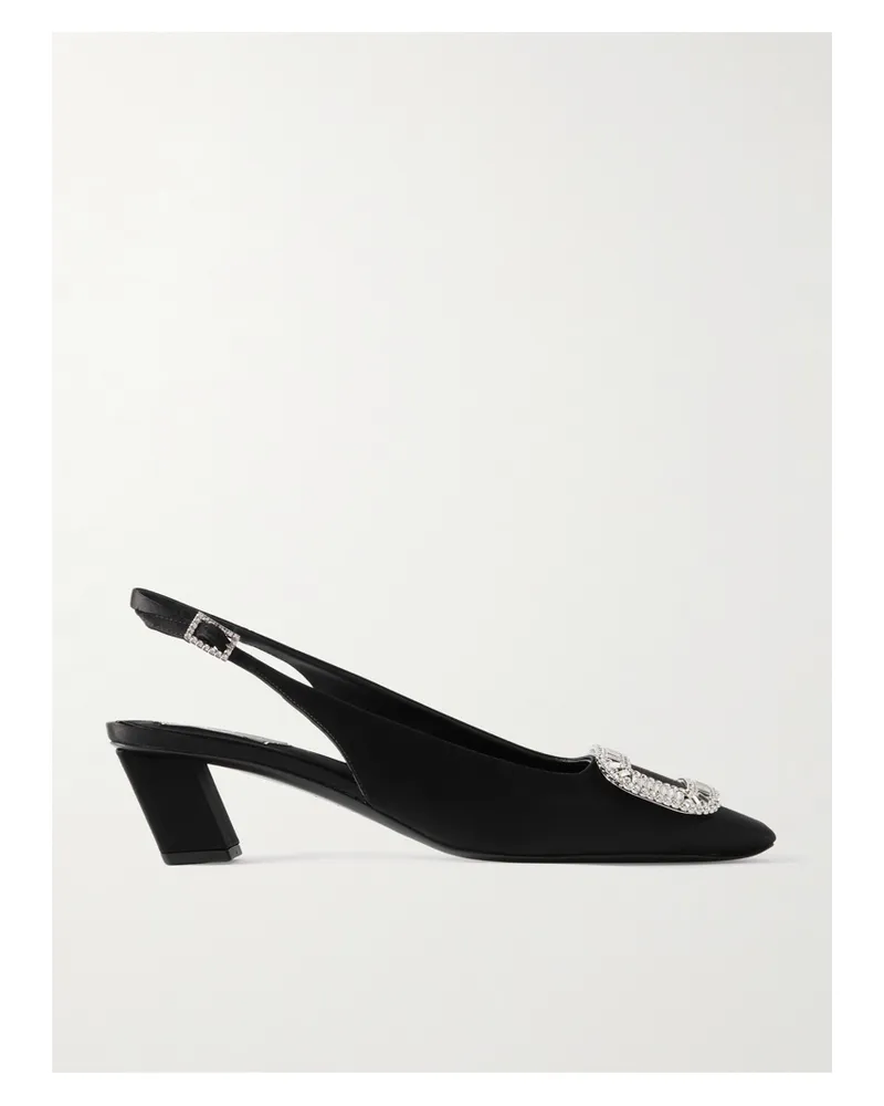 Roger Vivier Belle Vivier Pilgrim 45 Slingback-pumps Aus Satin Mit Kristallen - Schwarz Schwarz