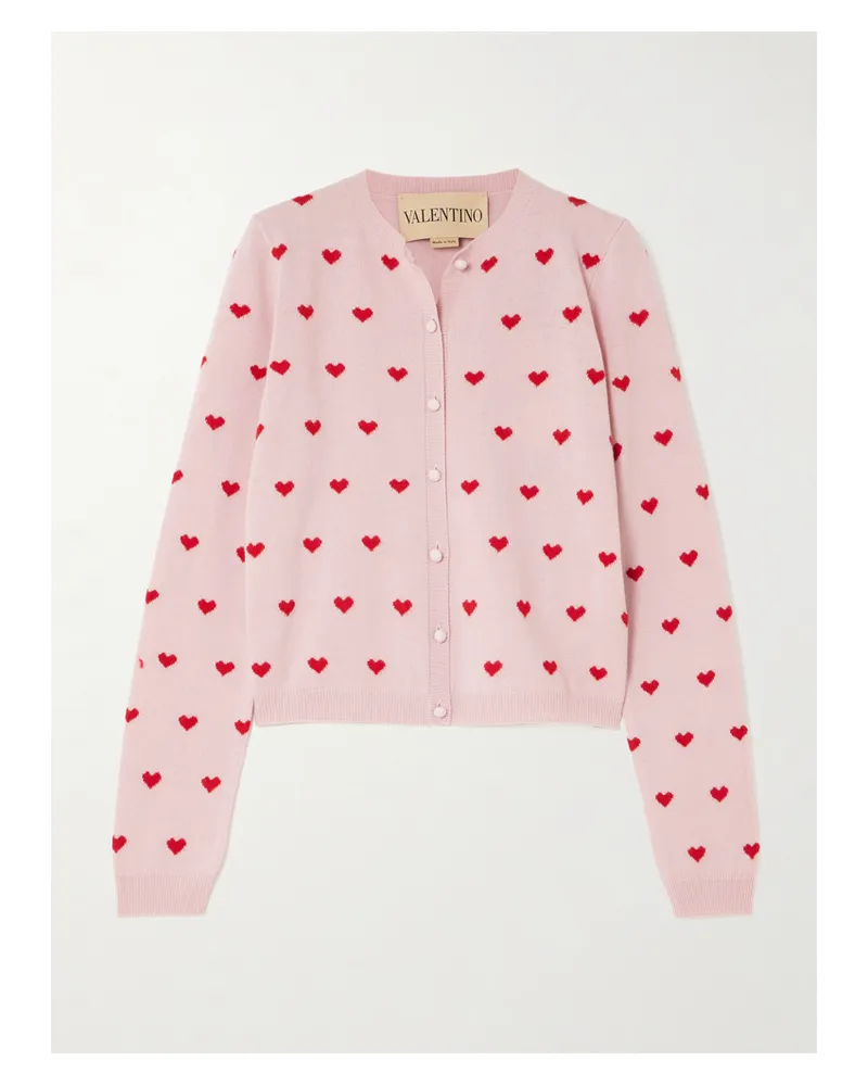 Valentino Garavani Cardigan Aus Wolle Mit Intarsienmuster - Pink Pink