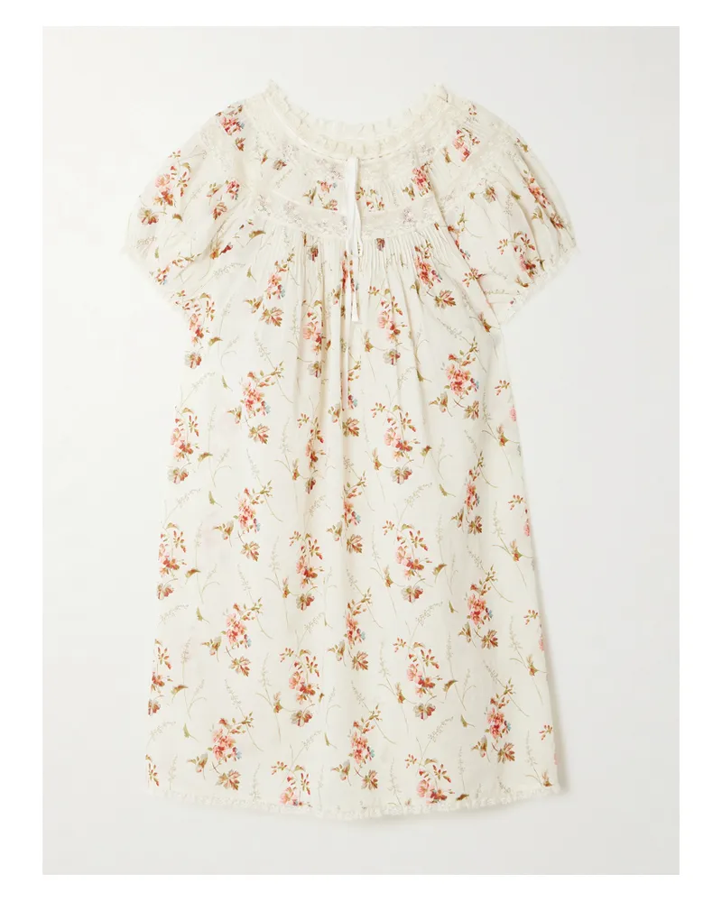 DÔEN Daphne Lace-trimmed Pintucked Floral-print Organic Cotton-voile Mini Dress - Multi Multi