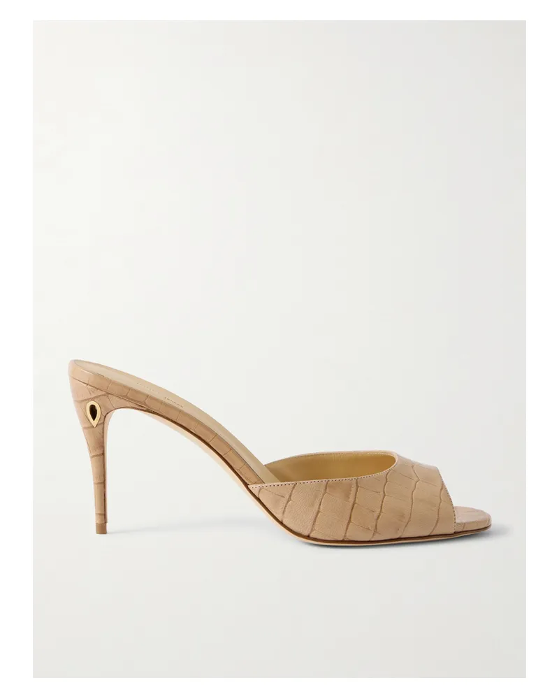 Jennifer Chamandi Guido 85 Croc-effect Leather Mules - Neutrals Neutrals
