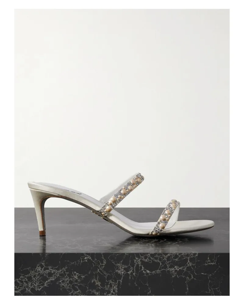 René Caovilla Mules Aus Satin Mit Verzierungen - Weiß Weiß
