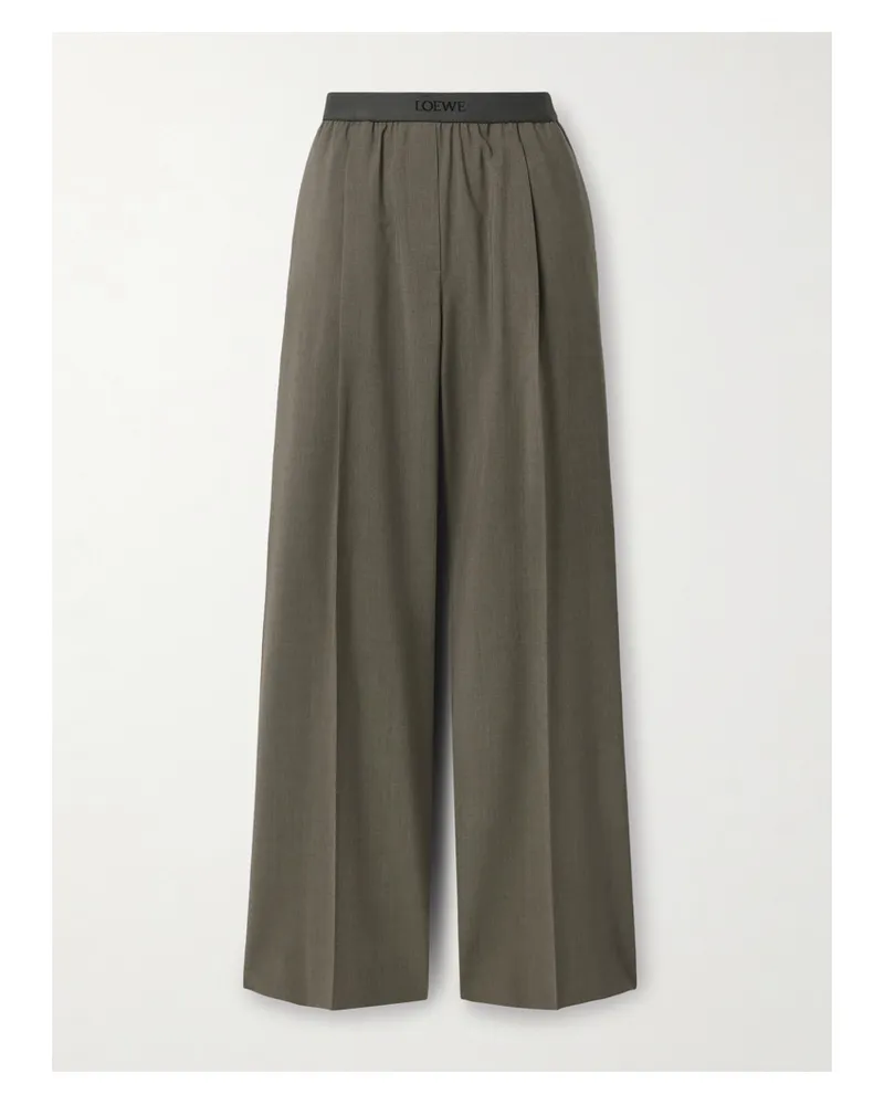 Loewe Pleated Wool Straight-leg Pants - Green Green