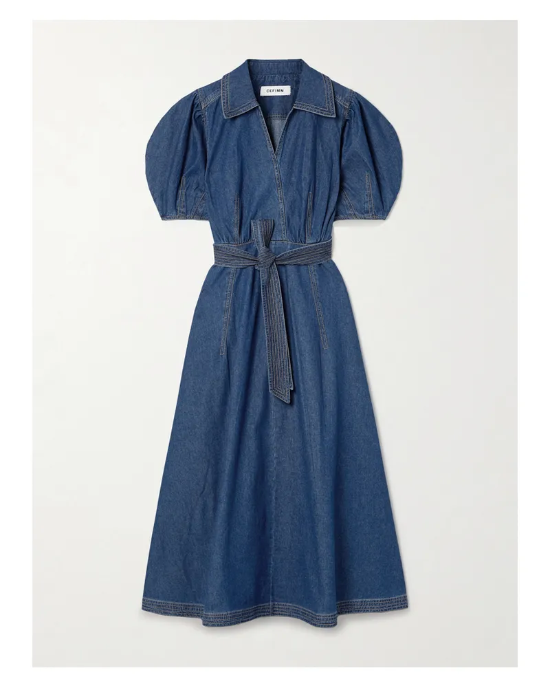 Cefinn Wren Midikleid Aus Denim Mit Wickeleffekt Und Bindegürtel - Blau Blau